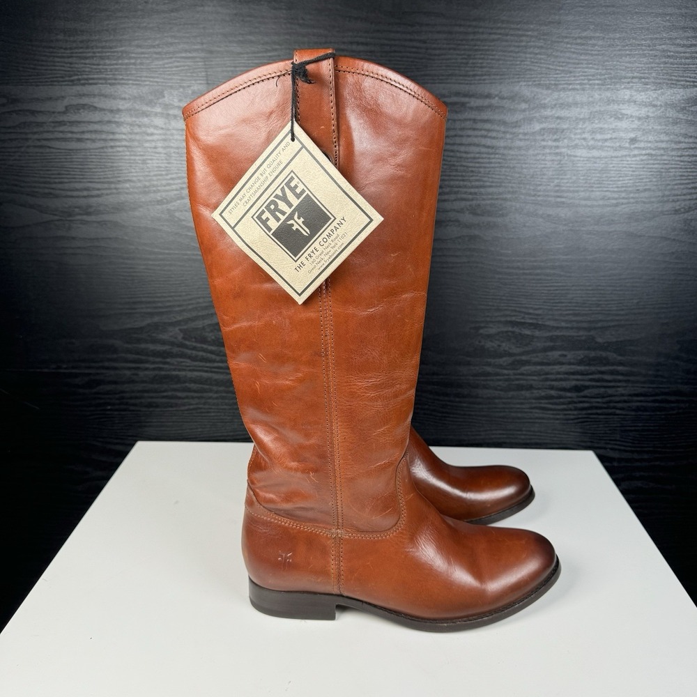 Frye Melissa Button Women's 7 B Cognac Brown 16" Boots 77167